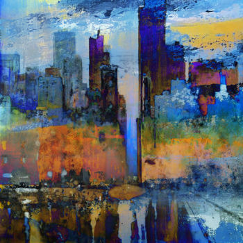 Digitale Kunst mit dem Titel "la ville bleue" von Dodi Ballada, Original-Kunstwerk, Digitale Malerei