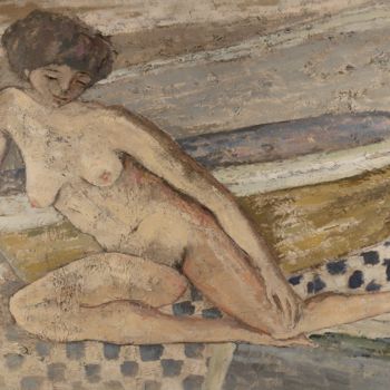 Peinture intitulée "Nu à la baignoire" par Dominique Bertrand, Œuvre d'art originale, Huile