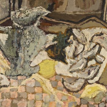 Pittura intitolato "Nature morte aux hu…" da Dominique Bertrand, Opera d'arte originale, Olio