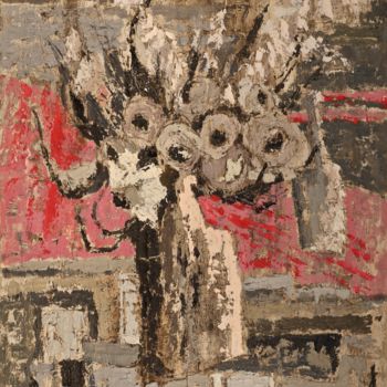 Pintura intitulada "Vase aux roses gris…" por Dominique Bertrand, Obras de arte originais, Óleo