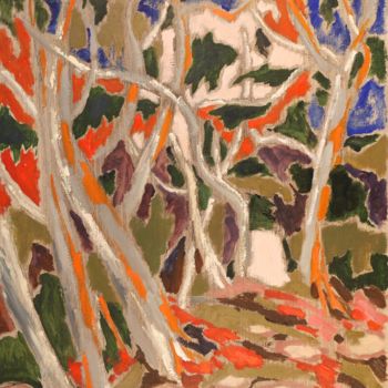 Peinture intitulée "Les pins" par Dominique Bertrand, Œuvre d'art originale, Huile