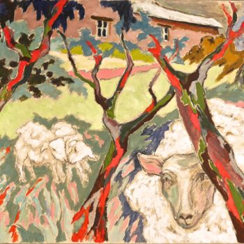 Peinture intitulée "les moutons à Clos…" par Dominique Bertrand, Œuvre d'art originale, Huile