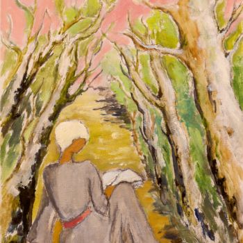 Pittura intitolato "sur le chemin" da Dominique Bertrand, Opera d'arte originale, Olio