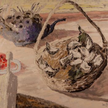 Schilderij getiteld "Panier d'huîtres su…" door Dominique Bertrand, Origineel Kunstwerk, Olie