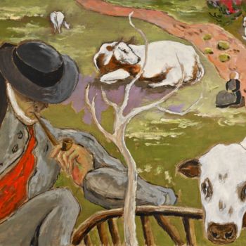 Painting titled "Breton aux vaches" by Dominique Bertrand, Original Artwork, Oil