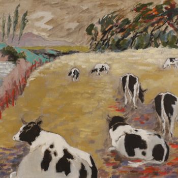 Peinture intitulée "Les vaches" par Dominique Bertrand, Œuvre d'art originale, Huile