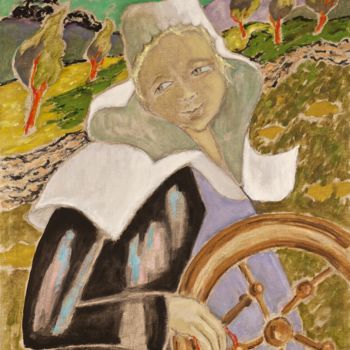 Pintura intitulada "la fileuse" por Dominique Bertrand, Obras de arte originais, Óleo