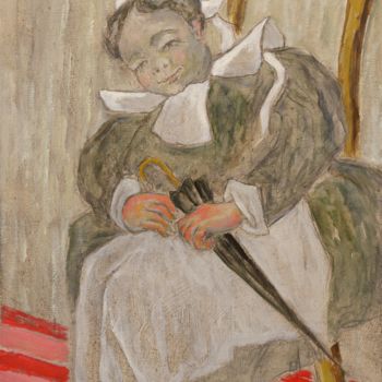 Painting titled "Bretonne assise" by Dominique Bertrand, Original Artwork, Oil