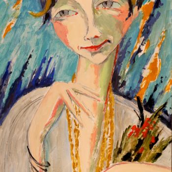 Painting titled "Marie-Claire au col…" by Dominique Bertrand, Original Artwork, Oil