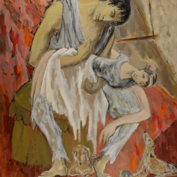 Painting titled "La pause au cirque" by Dominique Bertrand, Original Artwork, Oil