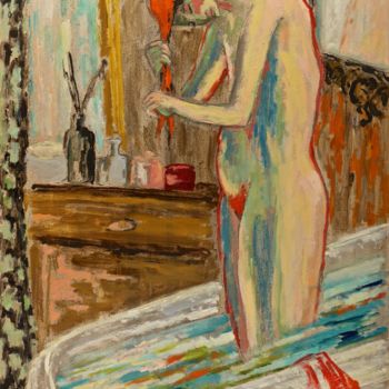 Peinture intitulée "Nu dans la baignoire" par Dominique Bertrand, Œuvre d'art originale, Huile