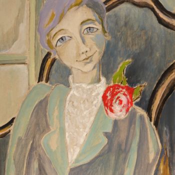 Malerei mit dem Titel "La rose rouge" von Dominique Bertrand, Original-Kunstwerk, Öl