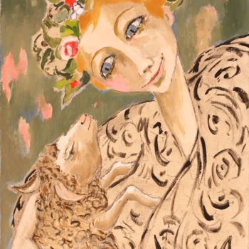 Schilderij getiteld "Femme fleur" door Dominique Bertrand, Origineel Kunstwerk, Olie