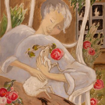 Schilderij getiteld "Petit agneau" door Dominique Bertrand, Origineel Kunstwerk, Olie