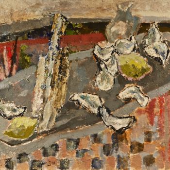 Peinture intitulée "Huîtres sur plat gr…" par Dominique Bertrand, Œuvre d'art originale, Huile