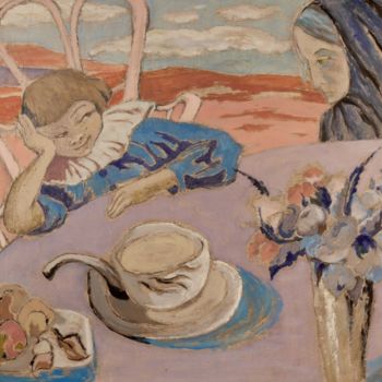 Malerei mit dem Titel "Enfant à table" von Dominique Bertrand, Original-Kunstwerk, Öl