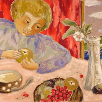 Pintura titulada "Enfant aux fruits" por Dominique Bertrand, Obra de arte original, Oleo
