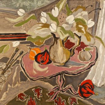Painting titled "Tulipes blanches (1)" by Dominique Bertrand, Original Artwork, Oil