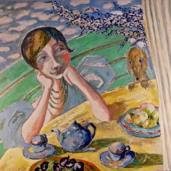 Pintura intitulada "L'heure du thé à la…" por Dominique Bertrand, Obras de arte originais, Óleo