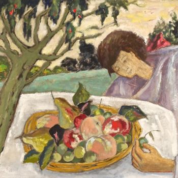 Pintura intitulada "Les fruits à Clos d…" por Dominique Bertrand, Obras de arte originais, Óleo