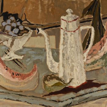 Schilderij getiteld "Cafetière blanche a…" door Dominique Bertrand, Origineel Kunstwerk, Olie