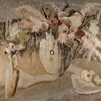 Pintura intitulada "Roses et bouteilles…" por Dominique Bertrand, Obras de arte originais, Óleo