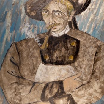 Painting titled "Breton au journal" by Dominique Bertrand, Original Artwork, Oil