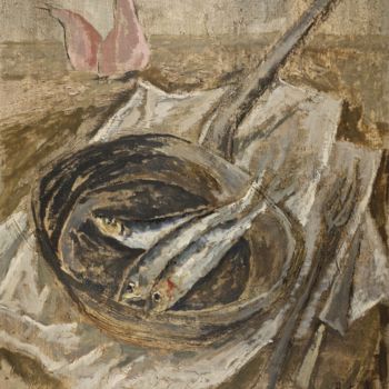 Painting titled "Sardines et poires…" by Dominique Bertrand, Original Artwork, Oil