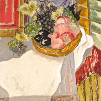 Peinture intitulée "Corbeille de fruits…" par Dominique Bertrand, Œuvre d'art originale, Huile