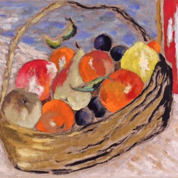 Painting titled "Panier de fruits" by Dominique Bertrand, Original Artwork, Oil