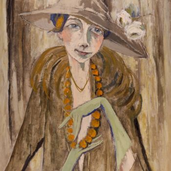 Pittura intitolato "Femme aux gants ver…" da Dominique Bertrand, Opera d'arte originale, Olio