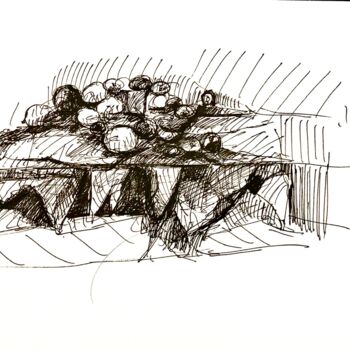 Рисунок под названием "Fruits sur table" - Dominique Corti, Подлинное произведение искусства, Чернила