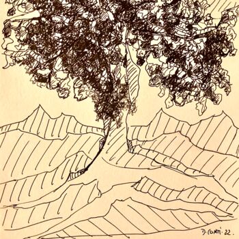 Drawing titled "L’arbre d’ automne" by Dominique Corti, Original Artwork, Ink