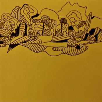 Dibujo titulada "HAMEAU AUX QUATRE M…" por Dominique Corti, Obra de arte original, Tinta