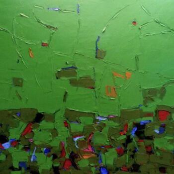 Painting titled "cromatico verde 1" by Domenico Asmone, Original Artwork, Oil Mounted on Wood Stretcher frame