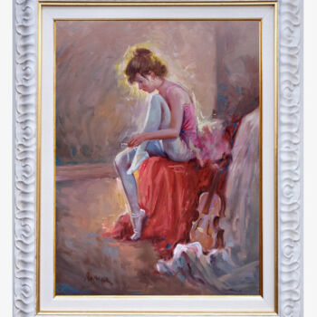 Painting titled "BALLET DANCER WITH…" by Domenico Ronca, Original Artwork, Oil Mounted on Wood Stretcher frame