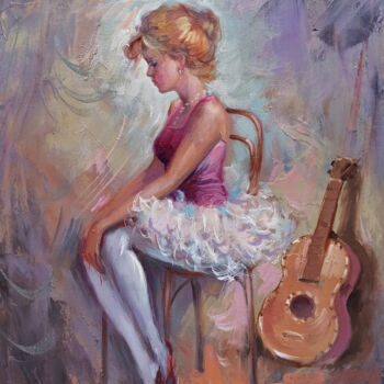 Painting titled "Ballet dancer & Gui…" by Domenico Ronca, Original Artwork, Oil Mounted on Wood Stretcher frame