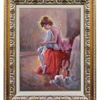 Painting titled "BALLET DANCER WITH…" by Domenico Ronca, Original Artwork, Oil Mounted on Wood Stretcher frame