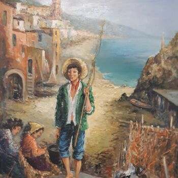 Pittura intitolato "Ritorno dalla pesca" da Domenico Tosetto, Opera d'arte originale, Olio