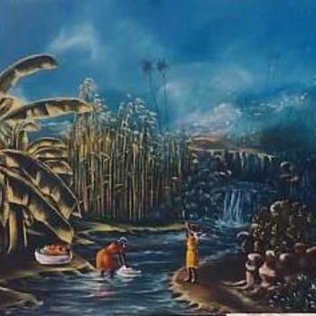 Schilderij getiteld "Paysage haitien #3" door Duckens Domersan, Origineel Kunstwerk, Olie