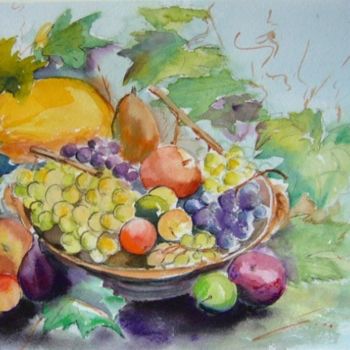 Картина под названием "Coupe de fruits" - Jacqueline Mias Domenech, Подлинное произведение искусства