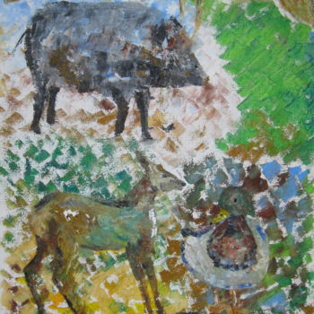 Schilderij getiteld "gibiers-de-chasse b…" door Bertrand Domin, Origineel Kunstwerk, Olie