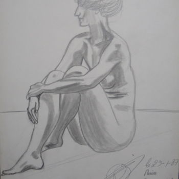 Drawing titled "marise-3-1987" by Bertrand Domin, Original Artwork, Pencil