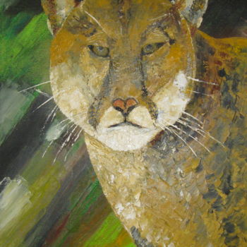 Painting titled "cougar" by Bertrand Domin, Original Artwork, Oil