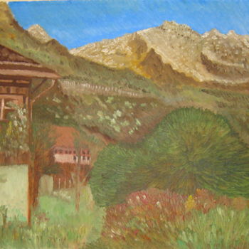 Pittura intitolato "paysage-de-montagne" da Bertrand Domin, Opera d'arte originale, Olio