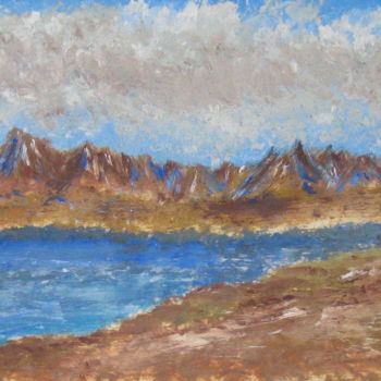 Painting titled "lac-de-montagne-1989" by Bertrand Domin, Original Artwork, Oil
