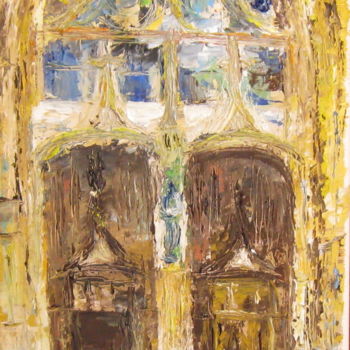Painting titled "portail-eglise-st-j…" by Bertrand Domin, Original Artwork, Oil
