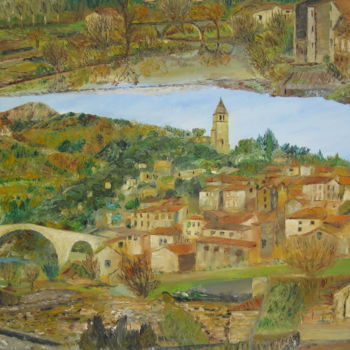 Painting titled "Olargues-en-multivu…" by Bertrand Domin, Original Artwork, Oil