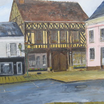 Painting titled "Maison-de-bois-à-Br…" by Bertrand Domin, Original Artwork, Oil