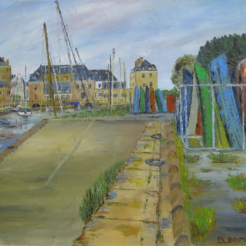 Painting titled "Embarcadère-à-Pont-…" by Bertrand Domin, Original Artwork, Oil